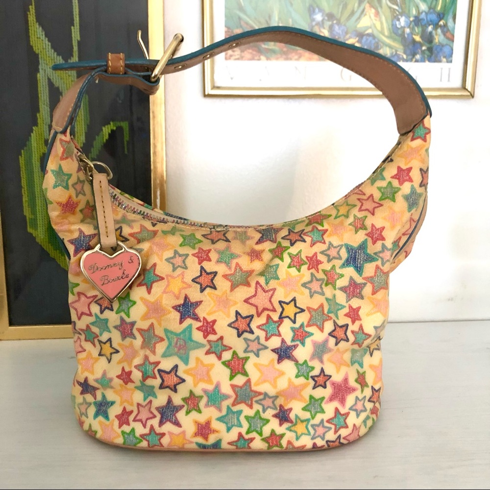 Vintage Dooney and Bourke Multicolor Star Print Bucket Bag